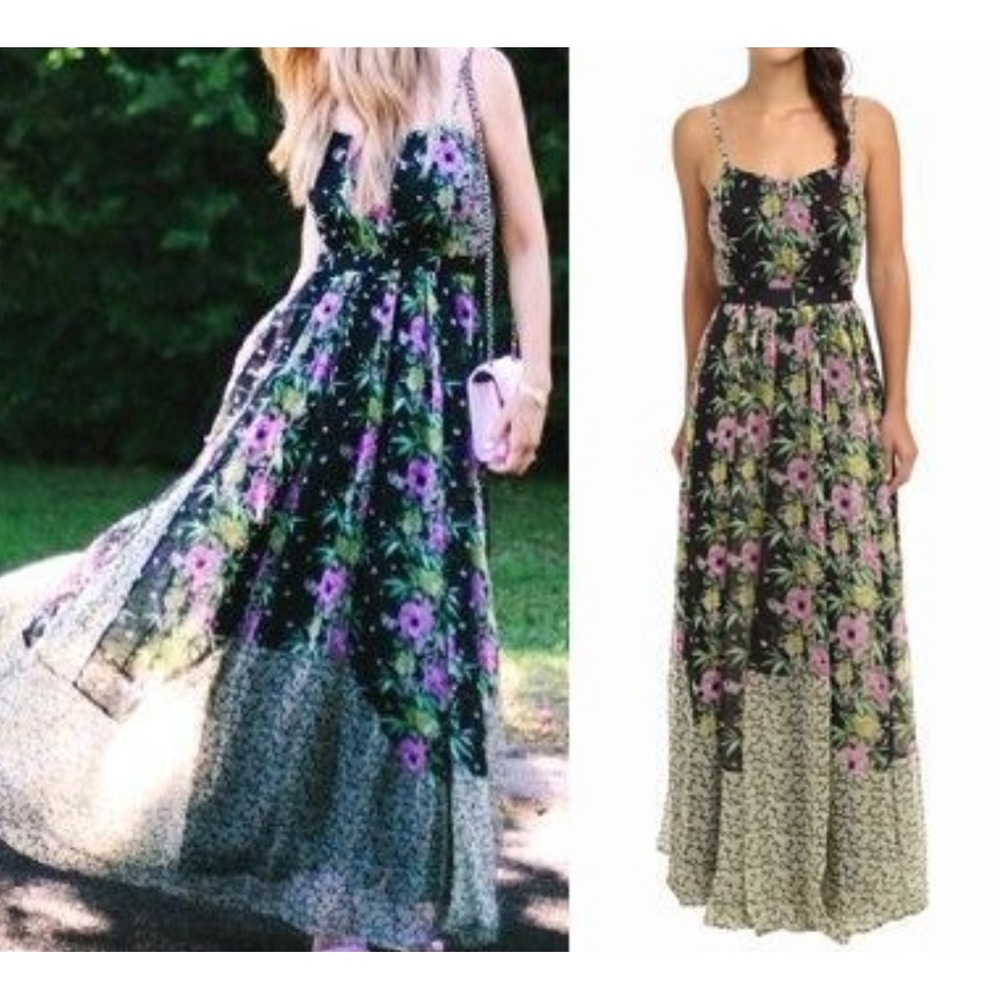 FRENCH CONNECTION Floral Maxi Dress Purple Yellow‎ Print Bohemian Style Size 4